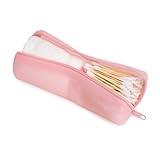 Visfresh Cotton Round Swab Travel Case, 2 in 1 Portable Hair Accessories Organizer, Hair Tie and Bobby Pin Holder, Travel Qtips Case, Purse Organization, Floss Holder (Pink)