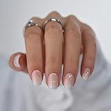BTArtbox Square Ombre Press On Nails -Soft Gel Press On Nails Short with Nail Glue, 15 Sizes - 30 Reusable Fake Nails Kit, Vanilla Cream.