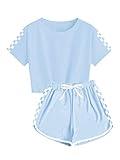 CNJFJ Girls Summer T-shirt And Shorts Sets Cute Crew Neck Plaid Tops And Shorts Cute Clothing Sets