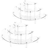 3 Tier Acrylic Display Risers 2 Pack, Half Moon Cupcake Stand, Clear Perfume Organizer, Dessert Stand for Display, Clear Display Stand for Food, Cupcake, Perfume, Collections