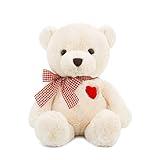 Adorlynetty 11.4” Small Teddy Bear with Heart Cute White Teddy Bear Stuffed Animals Soft Stuffed Bear Plush Bear Plushie Toys Gifts for Girlfriend Boyfriend Kid
