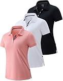3 Pack Women's Athletic Dry Fit Polo Shirts, Wicking Short Sleeve Collared Golf T Shirt Tennis Tops (Set 5, Large)