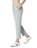 baleaf Women's Golf Pants with Pockets Petite Stretch Work Pant High Waisted Sweatpants for Travel Athletic Light Gray L