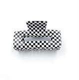 Checkered Hair Claw Clips for Women Girls Fashion Hair Clips for Styling Claw Clamps Thick Hair Retro Rectangle Shape, YOEMAYUNER (1PC Black b)