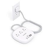 One Beat Flat Plug Power Strip, 5ft Flat Extension Cord, 3 Outlets 4 USB Ports (2 USB C) 22.5W/4.5A Desktop Charging Station Cruise Ship Power Strip No Surge Protection, Dorm Room Travel Essentials