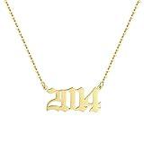 Aimber Birth Year Necklace 18K Gold Plated Birth Year Number Pendant Necklace Stainless Steel Birthday Year Necklace for Women,1970-2024(2014)
