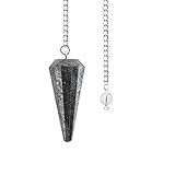 General Gemstone Natural Hematite Crystal Gemstone Rock Pendulum - Grey Color - Hexagonal Pointed, Dowsing, Divination, Reiki Charged, Chakra Healing