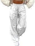 Zontroldy Cargo Pants Women Parachute Pants Y2K Baggy Casual High Waist Wide Leg Track Pants Streetwear(0946-White-M)