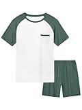 Haloumoning Boys Active Short Sets Short Sleeve Raglan T Shirt Tops and Shorts Kids 2 Piece Summer Outfits 4-14 Years