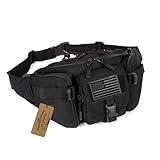 ArcEnCiel Tactical Fanny Pack for Men Waist Bag Hip Belt Outdoor Hiking Fishing Bumbag with Patch (Black)