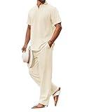 COOFANDY Men's 2 Pieces Cotton Linen Set Henley Shirt Short Sleeve and Casual Beach Pants Summer Yoga Outfits
