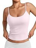 Trendy Queen Womens Spaghetti Strap Tank Top Summer Double Lined Workout Camisole Going Out Cute Tops Y2k Teen Girl Basic Light Pink S