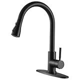 VESLA HOME Kitchen Faucets with Pull Down Sprayer, Matte Black, High Arc Single Handle Sink Faucet 1 or 3 Hole, Commercial Modern Stainless Steel Faucet for Rv Bar Laundry