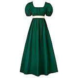 HEQU Regency Dresses for Women with Satin Sash Ruffle Empire Waist Dress Gown (M, Dark Green)