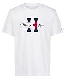 Tommy Hilfiger Boys' Short Sleeve Fashion Crew Neck T-Shirt, Script H Snow White, 10-12