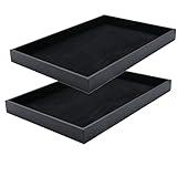 JETEHO Black Velvet Stackable Jewelry Tray Showcase Display Stackable Necklace Bracelet Ring Showcase Display Empty Plate (2 Pack)