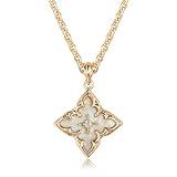 Fettero Gold Clover Necklace for Women Dainty 14K Gold Plated CZ Pendant Necklace Charm Colorful Clover Pendant Lucky Necklaces for Women Jewelry - White Mother of Pearl