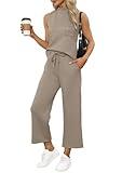 WIHOLL Summer Vacation Outfits for Women 2025 Resort Wear Matching Sets Women Clothing 2 Piece Holiday Beach Travel Airport Outfit Teacher Petite Lounge Sets Athleisure Coffee M