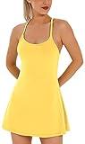 Womens Tennis Dress, Athletic Dress with Built-in Bra & Shorts Pockets Summer Dresses for Women Golf Outfits for Workout Lemon