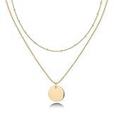 PAVOI 14K Gold Plated Layered Coin Pendant Necklace | Layering Necklaces for Women | Dainty Minimalist Design Pendant (Coin, Yellow Plated)