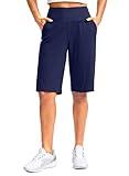 G Gradual Women's 12" Bermuda Long Shorts with Pockets High Waisted Stretch Knee Length Shorts for Women Summer Walking(Navy,M)
