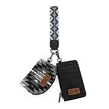 Wrangler Aztec Keychain Wristlet Wallets for Women Western Dual Pouch Wristlet Credit Card Holder Wallet with Zipper Pocket WG2213-W0051BK