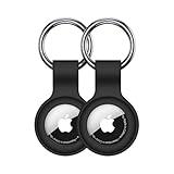 【2 Pack】 Linsaner Compatible with AirTag Case Keychain for Air Tag Holder Silicone for AirTags Key Ring Cases Tags Chain for Apple for AirTag GPS Item Finders Accessories，Black+Black