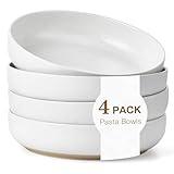 Gencywe 8.3" Pasta Bowls Set of 4, 34 oz Ceramic Salad Bowls, White Serving Plate, Wide and Shallow Bowl for for Fruits, Noodle, Dinner, Housewarming Wedding Christmas Dishwasher and Microwave Safe