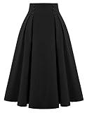 Belle Poque 1950s Black High Waisted Skirt Plus Size A-line Midi Skirts with Pocket,Black,3XL