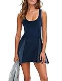Watashi Women Athletic Dress Summer Sleeveless Side Drawstring Exercise Golf Workout Active Mini Dresses(Navy-S)
