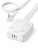 Anker Surge Protector Flat Plug Power Strip 2000J, 5ft Thin Extension Cord, 8 Outlets,2 USB A and 1 USB C Port,20W for iPhone15,Wall Mount,Compact for Home,Office,Room,TUV Listed
