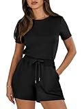 ANRABESS Romper for Women Short Sleeve Summer Tshirt One Piece Jumpsuit Beach Vacation Travel Outfits 2025 Dressy Clothes Black Small