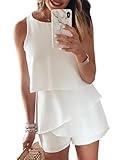 Dokotoo Womens Ladies Fashion 2024 Elegant Summer Casual Sexy Off Shoulder Halter Neck Ruffle Chiffon Sleeveless One Piece Short Rompers Jumpsuits for Women Short,White Medium