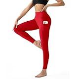 High Waisted Leggings for Women with Pockets - Tummy Control Yoga Pants for Workout Running Athletic No See Through Dark Red