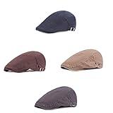 4 PCS Cotton Beret Hat Men Women Spring Vintage Newsboy Flat Caps Soft Fit Cabbie Hat (Navy,Grey,Khaki,Coffee)