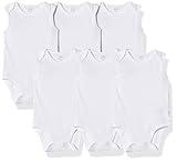 Amazon Essentials Unisex Babies' Sleeveless Bodysuits, Pack of 6, White, 0-3 Months