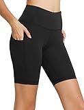 baleaf Shorts for Women Biker Workout Yoga Gym Spandex Running Volleyball Tummy Control Compression with Pockets 8" Black L