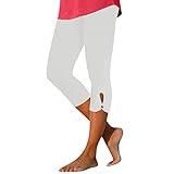 Tatumaie Prime+Deal+Days 2025 Leggings with Pockets for Women,Capri Leggings for Women 2025 Tummy Control Knee Length Legging Summer Cropped Pants Casual Solid Comfy Yoga Pant White