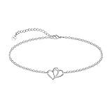 CHIC & ARTSY 925 Sterling Silver Interlocking Heart Bracelet for Women - Adjustable Lightweight Double Heart Link Chain, Minimalist Everyday Jewelry