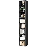 Bamjoy 71 Inches Tall Narrow Bookcase, 8-Tier Slim CD DVD Media Tower Rack, Corner Bookshelf with Adjustable Shelves, Cube Skinny Bookshelf for Home Office Small Space, Black