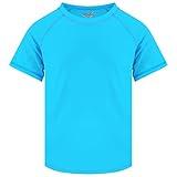 Boys Rash Guard Short Sleeve, Blue UPF 50+ Sun Protection Rashguard Slim Fit Swim Shirt Fishing Surf Quick Dry Cool Beach Clothes for Toddler Youth Kids Size 7-8 Years