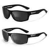 Missfive 2-Pack Mens Ultimate Bifocal Sunglasses with Readers Built In Sporty Upgraded Wrap Frame, UV400 Protection Driving & Reading Glasses for Outdoor +2.75