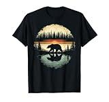 Retro Forest Trees Bear Outdoors Nature Vintage Graphic Gift T-Shirt