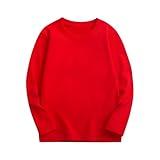 Boys Long Sleeve Shirts Kids Cotton Crewneck Plain T-Shirts Fall Tops Tees Back to School Shirt (Red, 18-24 Months)