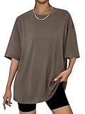 Trendy Queen Womens Oversized Summer T Shirts Fashion Workout Plus Size Tops Short Sleeve Beach Vacation Gym Clothes 2025 Brown XXL