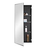 IDYLLOR Black Bathroom Medicine Cabinet with Beveled Edge Mirrored Door 16 x 36 inch, Recessed or Surface Mount, with Adjustable Glass Shelves