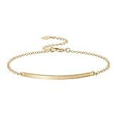 PERNNLA PEARL Dainty Gold Bar Bracelet for Women Simple Delicate 18K Gold Plated Chain Handmade Minimalist Jewelry