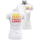 lepni.me Women's Polo Shirt Lady-fit Custom Company Logo Personalized Front & Back Print for Business Workwear Uniform Golf (S White Multi Color)