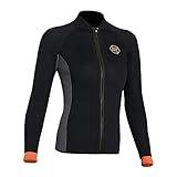 Wetsuit Top Jacket Women Men 3MM Neoprene Long Sleeve Dive Scuba Wet Suit Shirt, 2MM 1.5MM Warm Front Zipper Wetsuits Shirts Vest Surfing Suit in Cold Water Sports (M, 3MM Black Women)