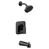 Moen Genta LX Matte Black Pressure Balancing Modern Showerhead and Handle, Tub and Shower Trim with Eco-Performance , Posi-Temp Valve Required, T2473EPBL